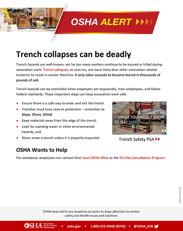 OSHA Alert: Trench collapses can be deadly