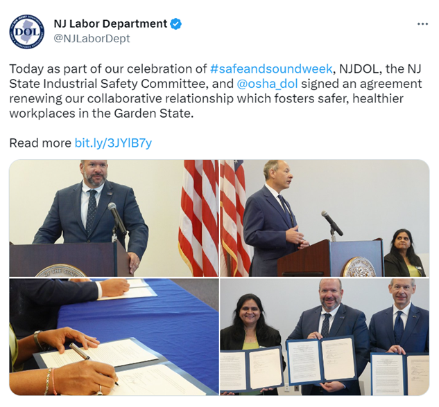New Jersey Department of Labor Tweet