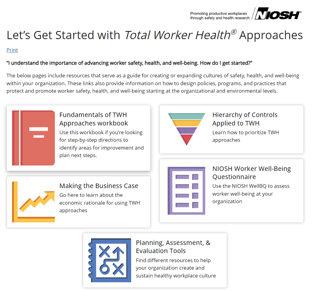 Let’s Get Started with Total Worker Health® Approaches webpage screenshot
