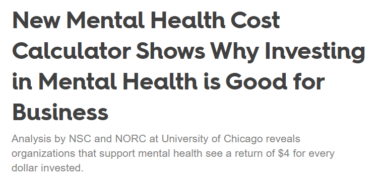 NSC Mental Health Cost Calculator webpage screenshot