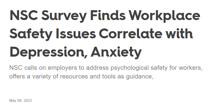 NSC Survey Finds Workplace Safety Issues Correlate with Depression, Anxiety