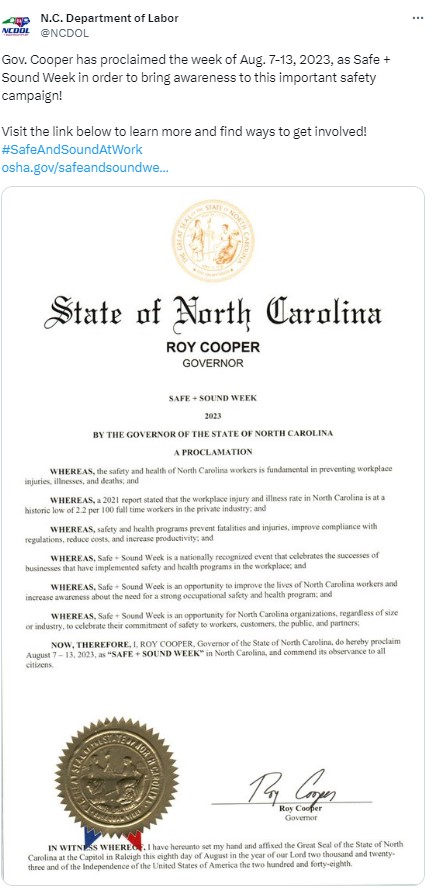 N.C. Department of Labor - Tweet