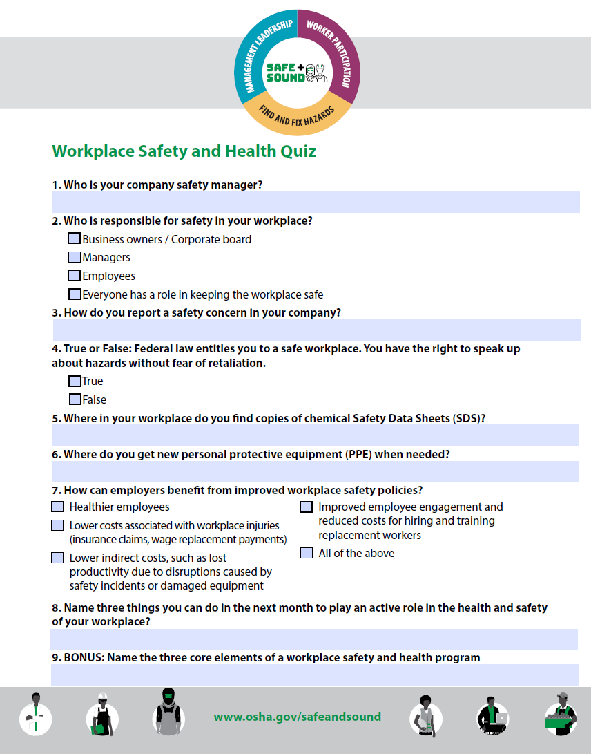 Workplace Safety and Health Quiz