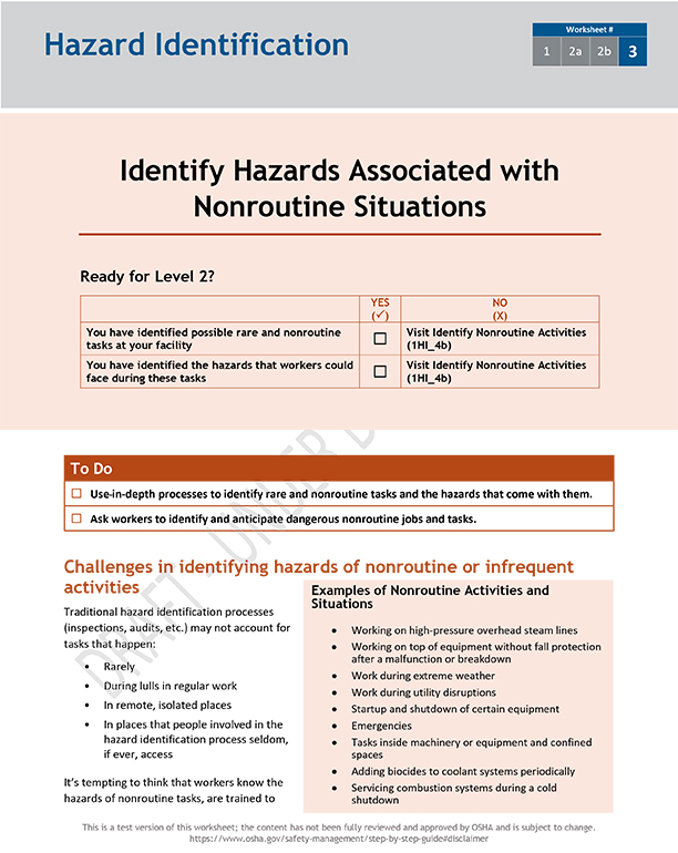 Identify hazards associated with nonroutine situations