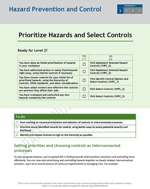 Prioritize hazards and select controls