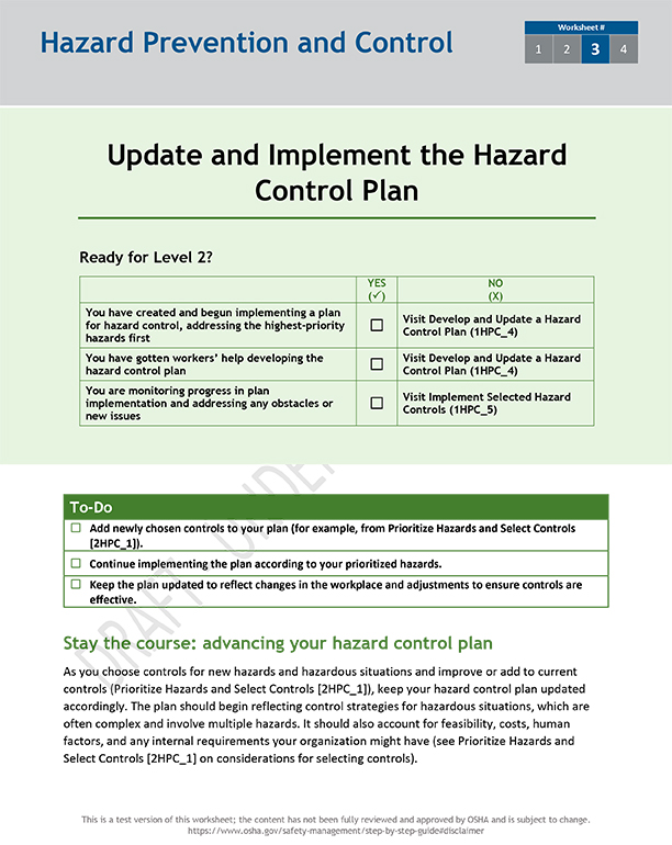 Update and implement the hazard control plan