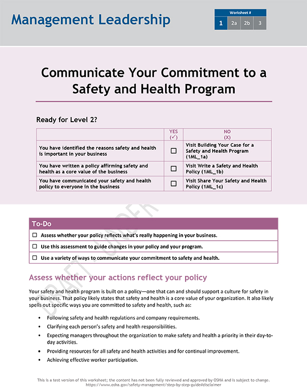 Communicate your commitment to a safety and health program