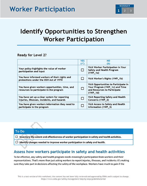 Identify opportunities to strengthen worker participation