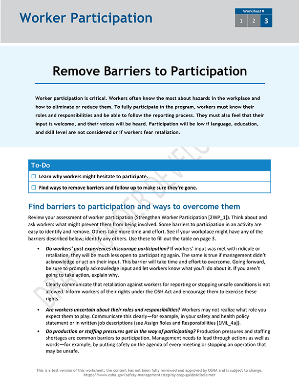 Remove barriers to participation