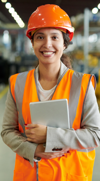 Careers: Warehouse: Factory employee with hard hat