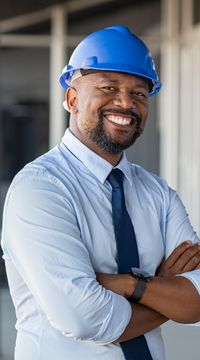 Careers: Warehouse Management: Factory employee with hard hat