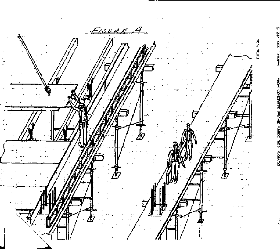 Drawing of employees working from a concrete formwork platform in two scenarios