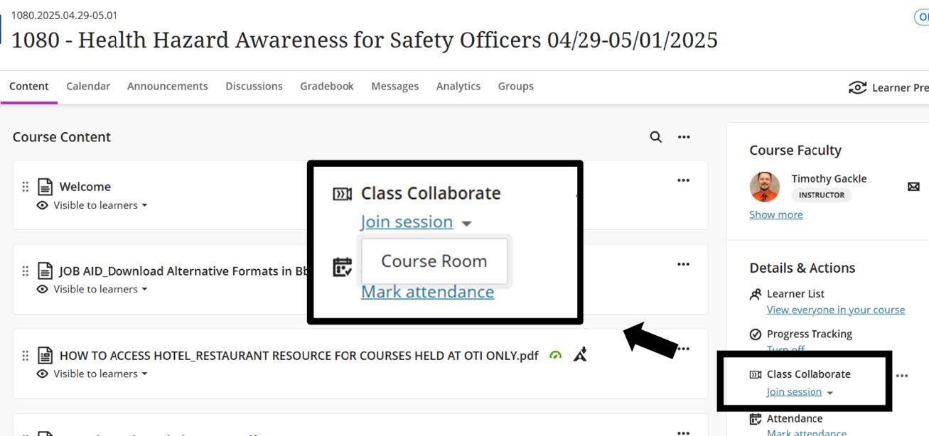 OSHA eLearning course content page with course room highlighted