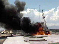 Crane contacts overhead power line