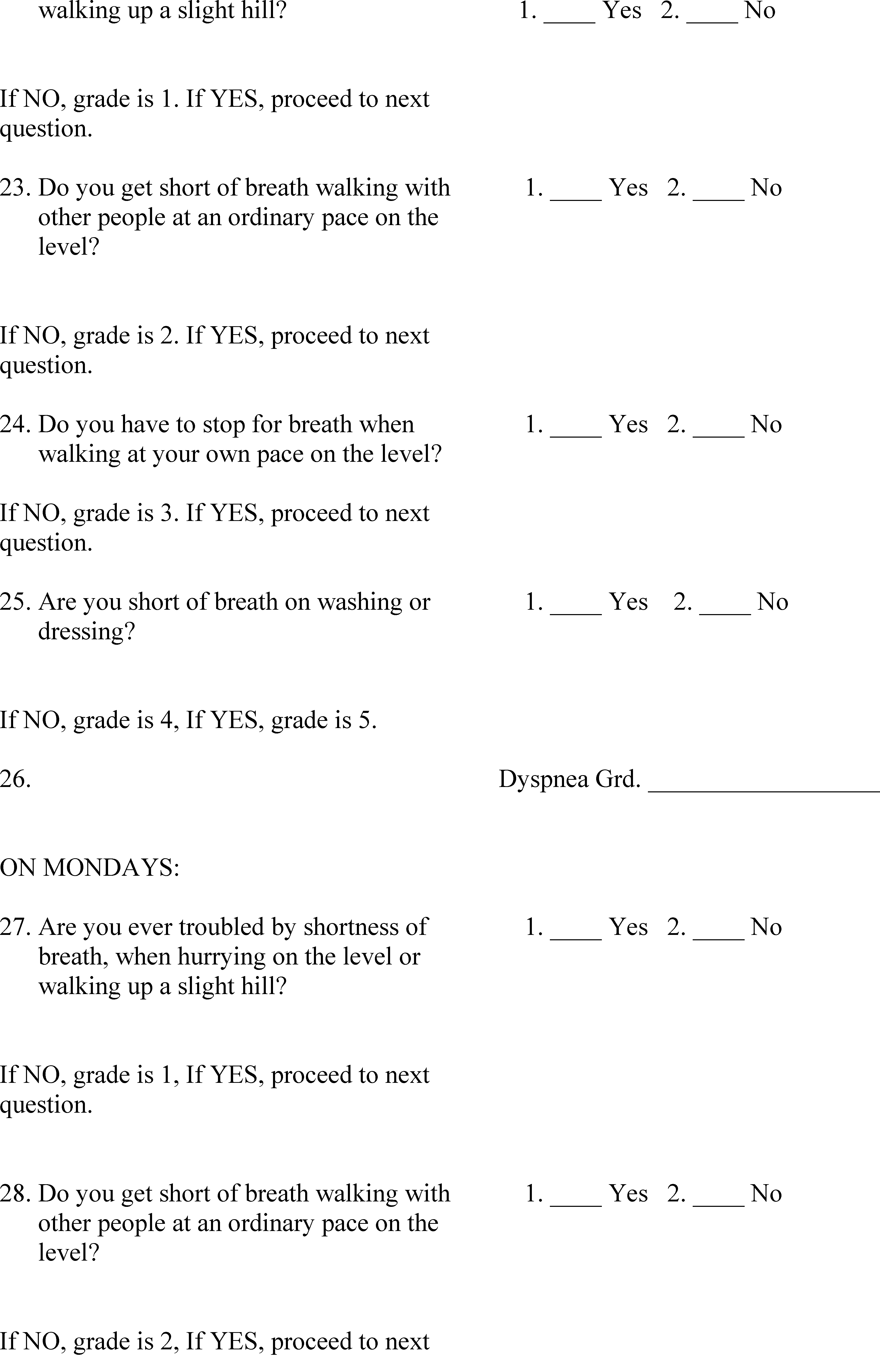 Respiratory Questionnaire for Non-Textile Workers for the Cotton Industry continued