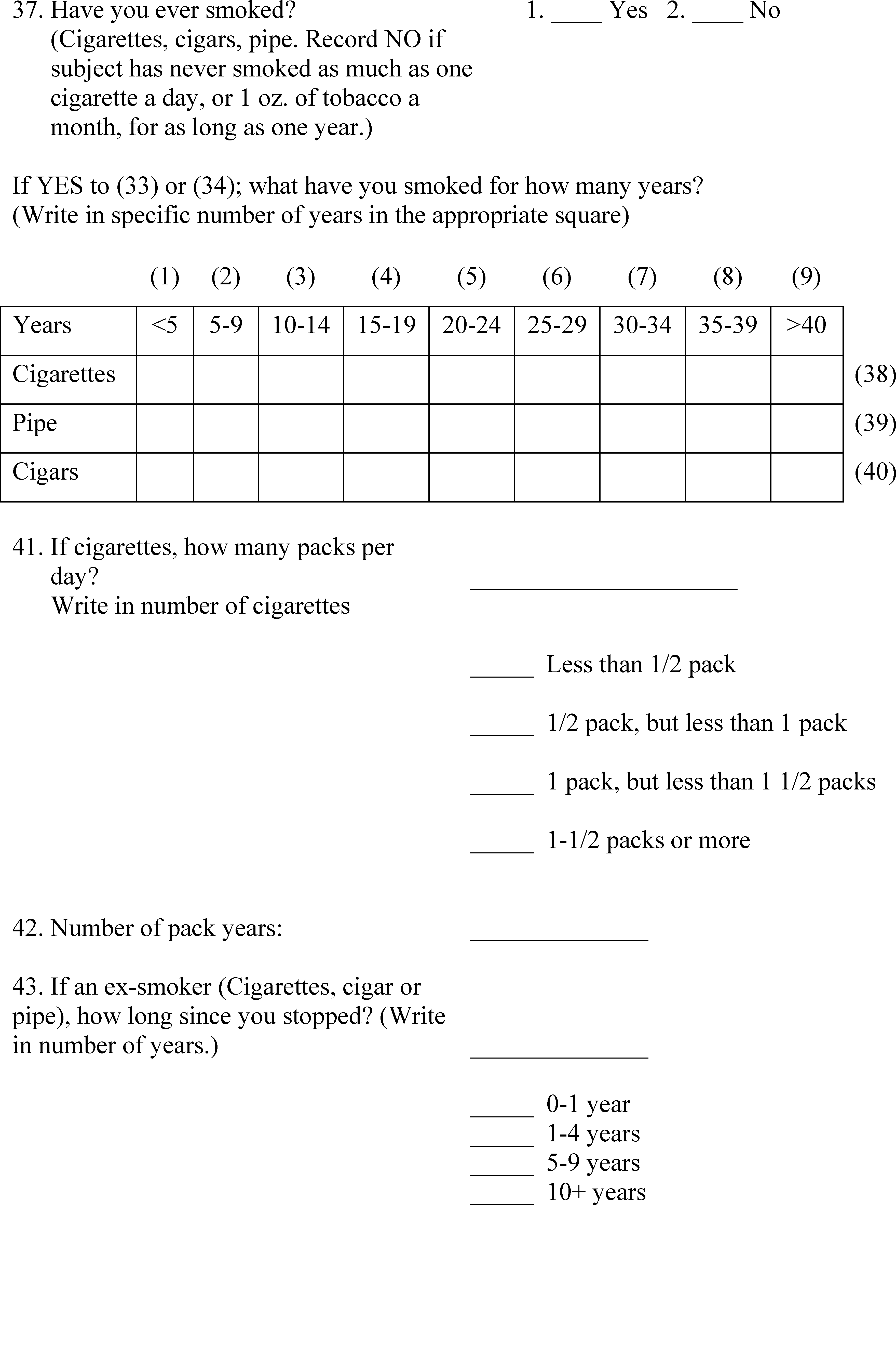 Respiratory Questionnaire for Non-Textile Workers for the Cotton Industry continued