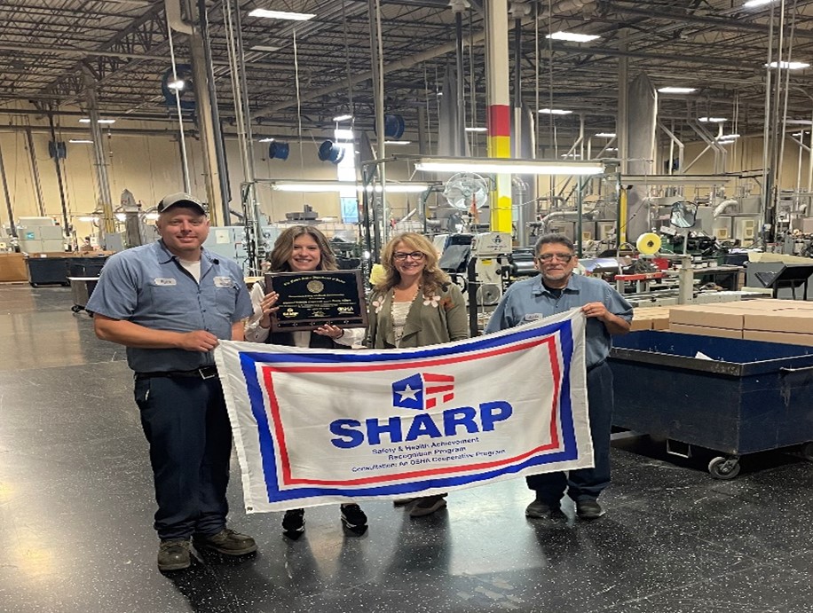 Employer holding Sharp Flag