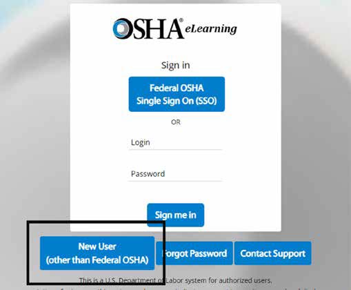 OSHA eLearning new user registration