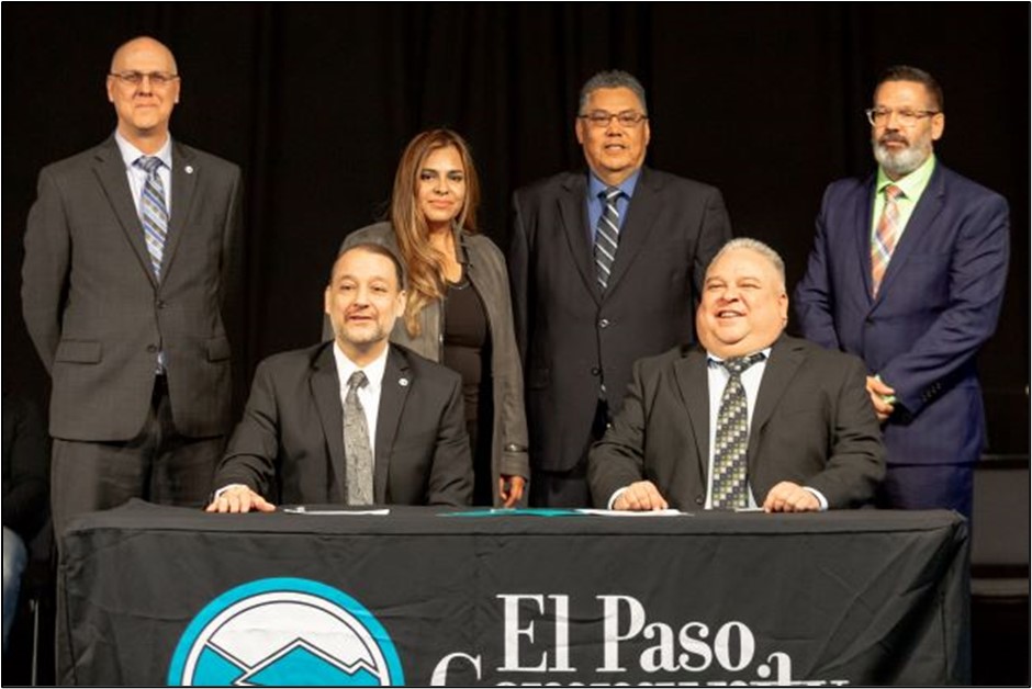Front (L to R): Dr. William Serrata, President of El Paso Community College District and Area Director Diego Alvarado Jr. for OSHA El Paso Area Office. Back (L to R): Blayne Primozich and Cecy Maurer, Abraham Arzola and Stephen B. Boyd