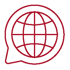 A text balloon with a globe icon inside