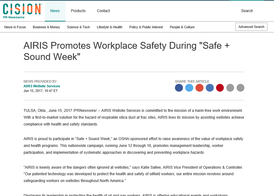 AIRIS Promotes Workplace Safety During Safe + Sound Week - Press Release