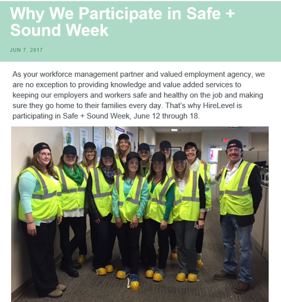 HireLevel shared why they were participating in Safe + Sound Week on their website