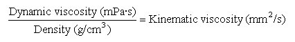 Equation for conversion between dynamic and kinematic viscosity