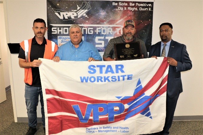 From left to right: Wagner Vice President of Operations Steve Aston; Wagner President Matt Pinkerton; Wagner Safety Manager Jerry Phillips; and OSHA’s Fort Worth Area Office Director Timothy Minor.
