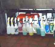 cleaning chemicals in spray bottles