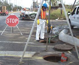 Photo courtesy of OSHA. This picture shows actual disaster site work conditions and may not illustrate proper safety and health procedures.
