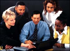 Employees discussing plans