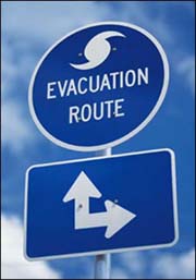 Photo of a sign with the words 'Evacuation route'