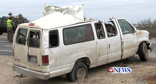 3 workers killed, 4 workers hospitalized after this crew van hit a school bus in Texas. Fatigue was believed to be a factor - Photo Credit: News