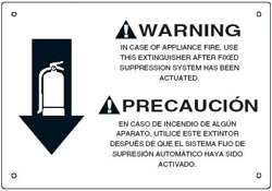 Example fire extinguisher placard containing instructions.