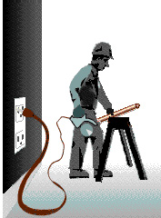 Worker using electrical saw as the ground pin is not properly grounded to recepticale which leads to electrocution