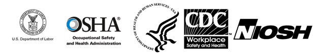 U.S. Department of Labor - OSHA - Occupational Safety and Health Administration - Department of Health and Human Services - USA - CDC - Workplace Safety and Health - NIOSH Logos