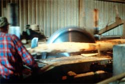 Bolter saw with worker too close to saw.