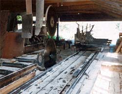 Log carriage on head rig without carriage travel stop barrier. #1