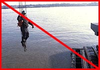 Figure 1: Improper practice - Worker riding crane hook exposed to fall and entanglement hazards