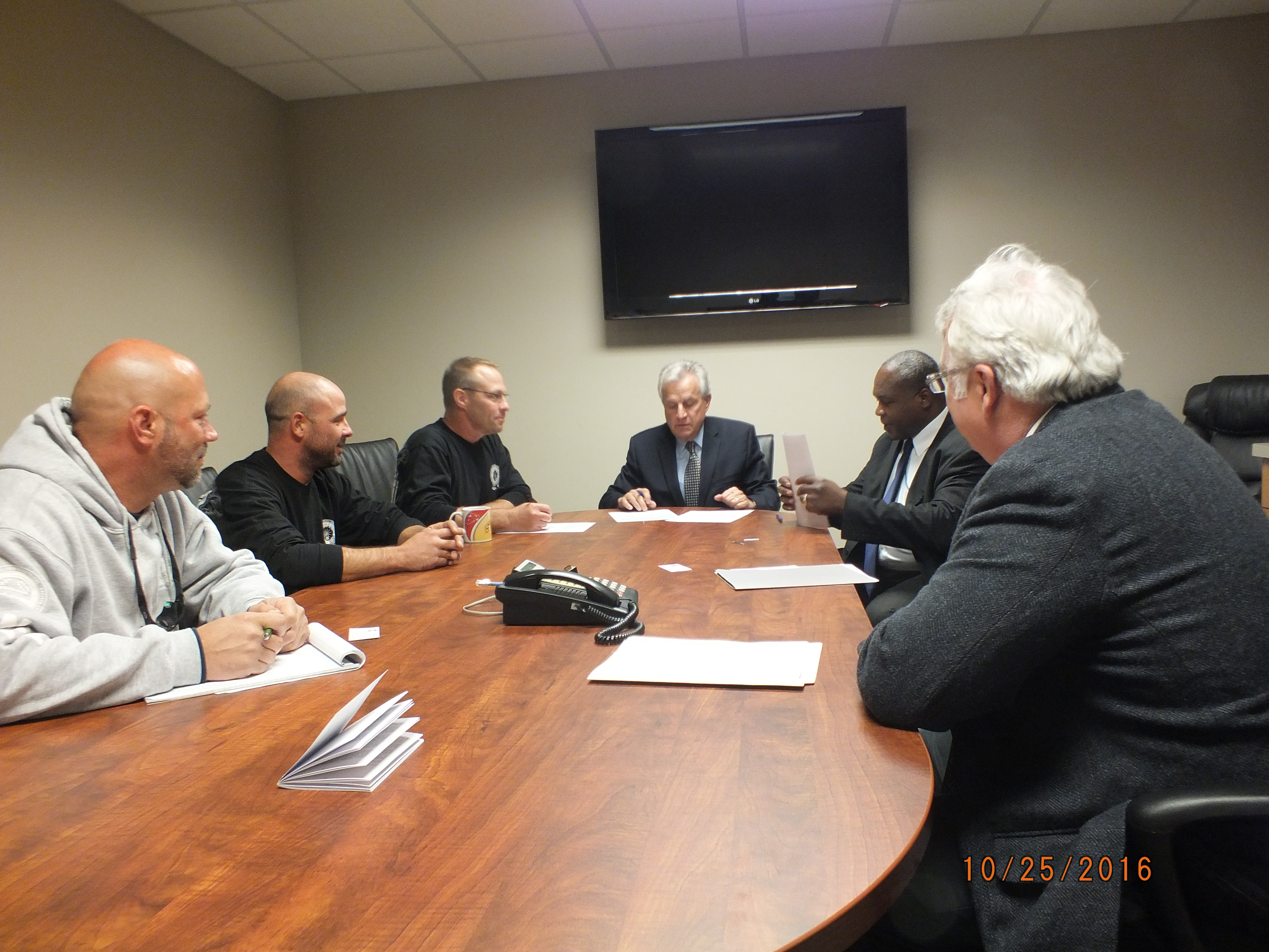 From left to right: Shane Nelson, Assistant Business Manager, International Brotherhood of Electrical Workers, Local 55; Willie Dennis, Safety Representative, International Brotherhood of Electrical Workers, Local 55; Mike Sawyer, Assistant Business Manager, International Brotherhood of Electrical Workers, Local 55; Michael A. Mauro, Iowa Labor Commissioner; Larry Davidson, Area Director for the OSHA Des Moines Area Office; and Joseph Mullen, Bureau Chief, Iowa Division of Labor Services-Consultation and Education.