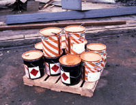 Figure 14: Containers of cleaning materials labeled with their hazards