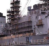 Figure 12: Ladders providing access to scaffolds that are below outside of deck