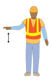 Slow down - right arm held out at chest level, moves up and down vertically