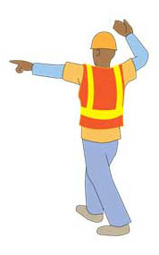 Back, turn left - left arm points left, right arm held over head with hand gesture