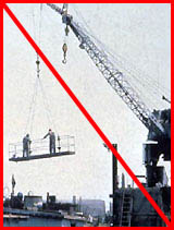 Figure 8: Improper practice - Personnel platform being used without following best practices such as using anti-two block device and personal fall protection