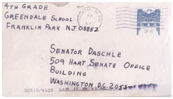 Image of envelope (letter) sent to Senator Daschle in 2001