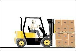 Figure 8. Operator slides the forks into the pallet until they are fully under the load.