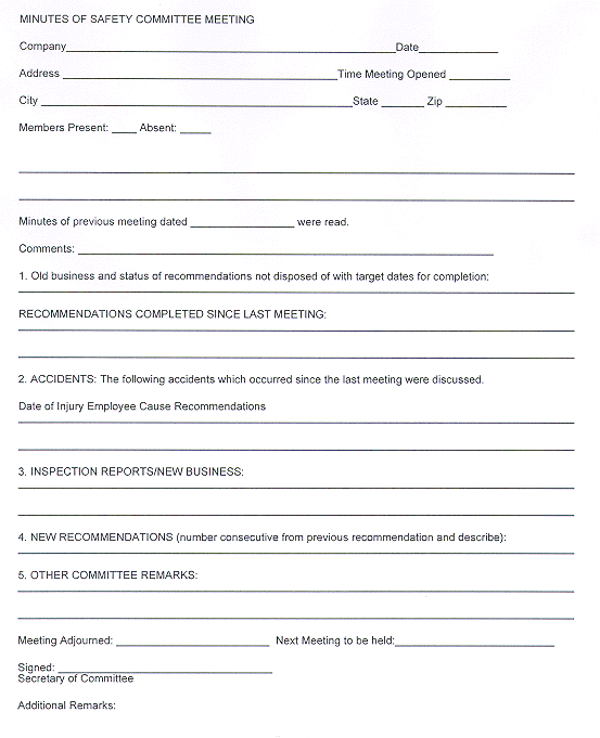 Example Minutes of Safety Committee Meeting