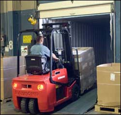 Figure 17. Entering a truck trailer with adequate overhead clearance.