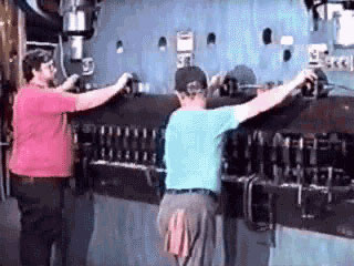 Dual two-hand control operation. Press operation requires separate sets of two-hand controls for two operators.